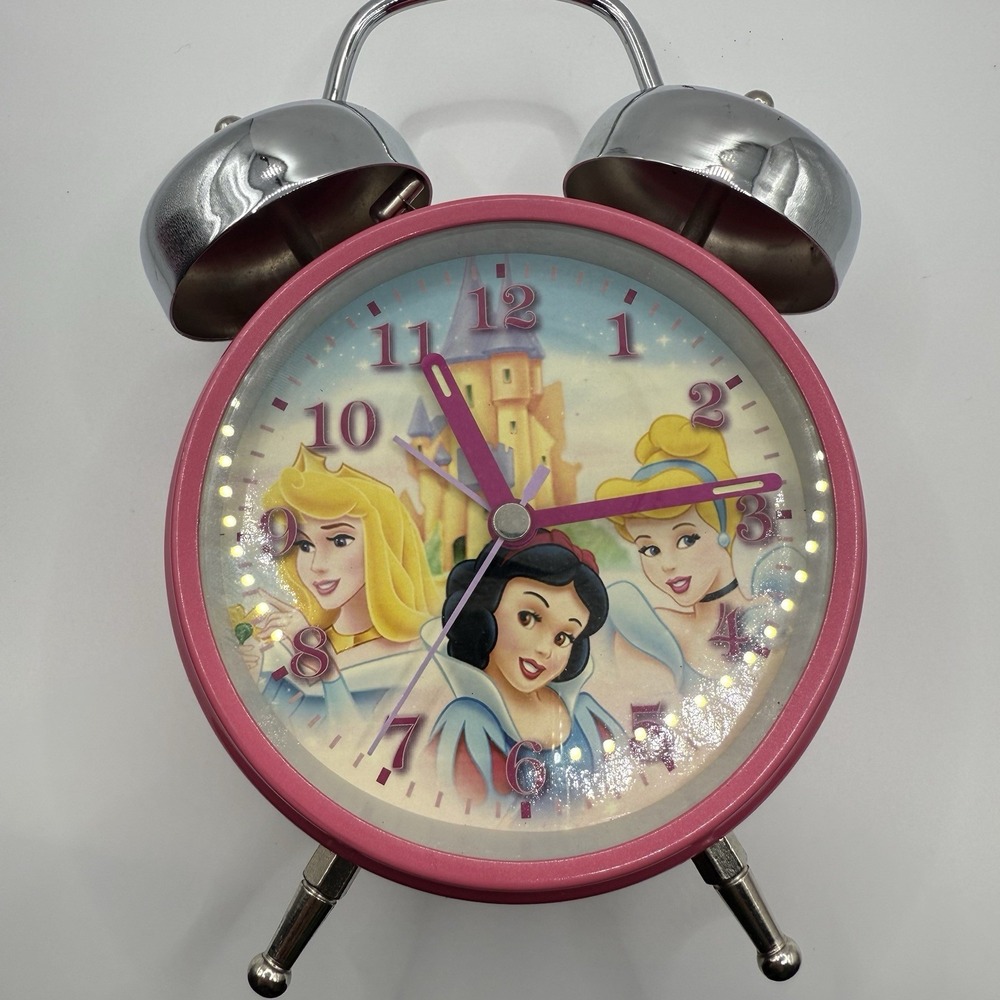 Disney Princess Pink Twin Bell Alarm Clock Snow‎ White Cinderella Aurora WORKS
